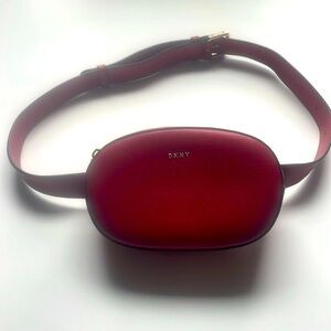 DKNY Red Leather Belt Bag with Gold Toned Branded Hardware M/L Adjustable